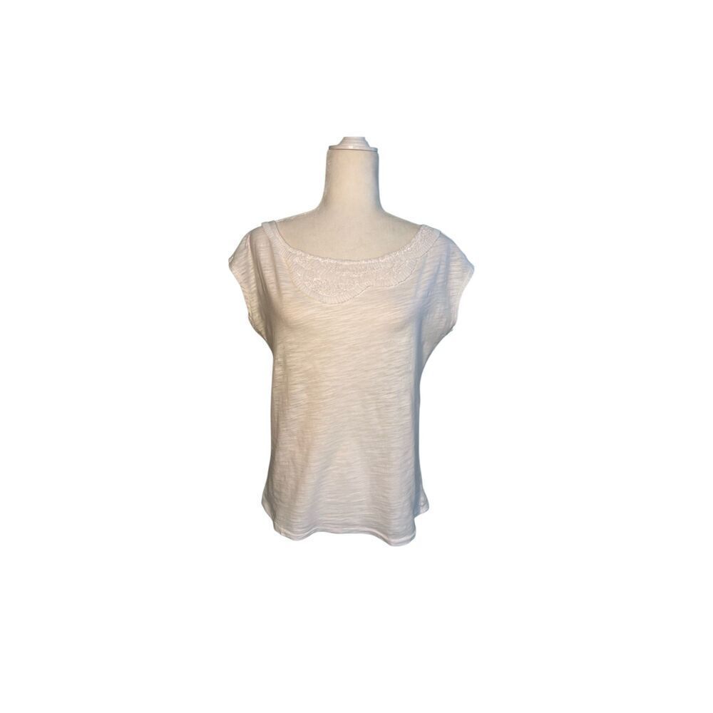 LOFT wide neck white cotton top with cap sleeves - S